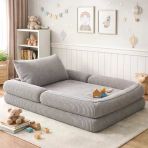 Puffiber Yeni Nesil Gri Premium Katlanabilir Modüler Çocuk Oyun Yatağı Ve Minderi 80X160 Cm Tam Sünger