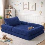 Puffiber Yeni Nesil Premium Katlanabilir Modüler Çocuk Oyun Yatağı ve Minderi 80X160 cm Tam Sünger - Lacivert - 80 x 160 cm