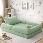Puffiber Yeni Nesil Premium Katlanabilir Modüler Çocuk Oyun Yatağı ve Minderi 80X160 cm Tam Sünger - Yeşil - 80 x 160 cm