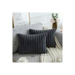 pufftable 2'li fitilli peluş kırlent kılıfı 35*50 antrasit renk yumuşak kadife yastık çift taraflı