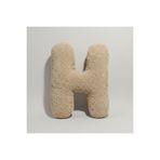 pufftable Peluş H harfi yastık , dekoratif kırlent, krem rengi teddy kumaş 50 cm