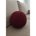 pufftable peluş top yastık kırlent içi dolgulu bordo teddy kumaş