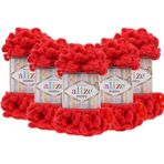 Puffy 5'li Paket (5X100GR) El Örgü Ipi ( 56 Kırmızı) - Kırmızı 56