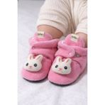 Pufien Pandufu, Peluş Oyuncaklı Bebek Ev Ayakkabısı, Kaydırmaz Tabanlı, 100% Pamuk Astarlı - Pembe