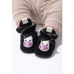 Pufien Pandufu, Peluş Oyuncaklı Bebek Ev Ayakkabısı, Kaydırmaz Tabanlı, 100% Pamuk Astarlı - Siyah
