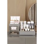 Pufwin Home Elegance Kozmetik Organizer (XL-35CM) Çekmeceli Masaüstü Makyaj Takı Parfüm Düzenleyici -Şeffaf Kapaklı - Gri