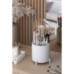 Pufwin Home Zebra Makyaj Fırçası ve Kozmetik Düzenleyici Şeffaf Kapaklı Hijyenik Organizer - Beyaz