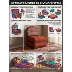 Pufymax Comfy Plus Oval Yeni Nesil Bohem Tekli Koltuk,yataklı Katlanır Berjer,yer Yatağı, Modüler Yapı 75X75|90 cm - 860-Turuncu