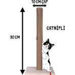 Pugalo 90 cm Catnipli Kalın Borulu Dev Tırmalama Tahtası Krem