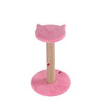 Pugalo Stepli Kedi Yüzlü Platform Tırmalama Tahtası, Gri Peluş Kaplı, Sisal İpli, Oyuncaklı (Pembe)
