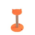 Pugalo Stepli Kedi Yüzlü Platform Tırmalama Tahtası, Gri Peluş Kaplı, Sisal İpli, Oyuncaklı (Turuncu)