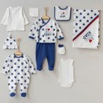 Pugı Baby 6100 Erkek Bebek Mum Dad Baskılı Kutulu Onlu Zıbın Hastane Çıkış Seti (0-3 Ay) - Basic - 0 - 3 Ay