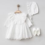 Pugi Baby Kız Bebek Begonya Mevlüt Elbisesi - Beyaz - 3 - 6 Ay
