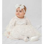 Pugi Baby Kız Bebek Şık Dantelli Mevlüt / Özel Gün Elbisesi - 0 - 3 Ay - Ekru