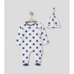 Pugi Baby Lacivert Yıldızlı Bebek Tulum & Şapka Seti - 0 - 3 Ay