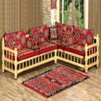 Puhu Ahşap Aksesuar Kilim Köşe Sedir Takımı - Renkli