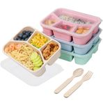PUiKUS 4 Paket Bento Öğle Yemeği Kutusu, 4 Bölmeli Yemek Hazırlama Konteynerleri, Çocuklar için Öğle Yemeği Kutusu, Dayanıklı BPA İçermeyen Plastik Yeniden Kullanılabilir Gıda Saklama Kapları - İstiflenebilir, Okullar, Şirketler, İş ve Seyahat için Uygun