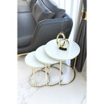 Puklife Ceylin 3lü Zigon Sehpa Gold Ayak Beyaz Cam