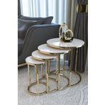 Puklife Ceylin 4lü Zigon Sehpa Gold Renk Metal Ayak, Parlak Krem Mdf