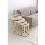 Puklife Ceylin 4lü Zigon Sehpa Gold Renk Metal Ayak, Traverten Mdf