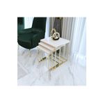 Puklife Duru 3'lü Kare Zigon Sehpa Seti Gold Ayak, Krem Mdf
