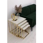 Puklife Duru 4'lü Kare Zigon Sehpa Seti Gold Ayak, Gold Mermer Desen Mdf