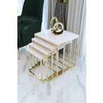 Puklife Duru 4'lü Kare Zigon Sehpa Seti Gold Ayak, Krem Mdf