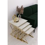 Puklife Hayal 4'lü Kare Zigon Sehpa Seti Gold Ayak, Gold Mermer MDf