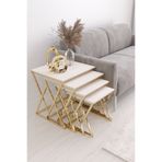 Puklife Masal 4'lü Kare Zigon Sehpa Seti Gold Ayak, Krem Mdf