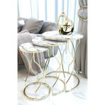 Puklife Rüya 3lü Zigon Sehpa Gold Ayak, Mermer Desenli Kırılmaz Cam