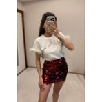 Pul Detaylı Mini Etek Bordo - S