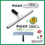pulex Profesyonel Ev ve İş yeri Cam Tem. Seti - 35cm İnox Camçek + Mikrofiber Peluş Takım