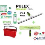 pulex Profesyonel Ev ve İş yeri Cam Tem. Seti - 45cm Technolite Camçek + Peluş + Kova + Özel Cam Deterjanı