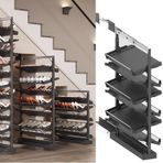 Pull-out ayakkabı rafı, 6 Katmanlı Döner Ayakkabı Rafı Düzenleyici Kulesi - Dolap için Ayarlanabilir Çekme Metal Depolama, Küçük Yatak Odaları için İstiflenebilir Tasarım (Yükseklik: 89-101 cm, Siyah)