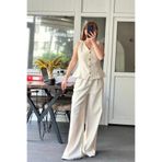 Pulli Collection Taş Keten Yelek-Pantolon Takım