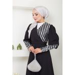 Pullu Anvelop Uzun Krep Tesettür Ebiye Elbise 2739 - 44 - Siyah - Gümüş