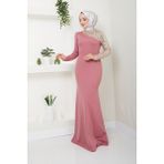 Pullu Balık Uzun Tesettür Abiye Elbise 2733 - 38 - Pembe