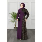 Pullu Tesettür Balık Abiye Elbise 2777 - Mor - 38