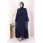 Pulpayet İşlemeli Abaya Ve Elbise Takım 8483 Lacivert