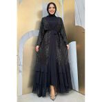 Pulpayet İşlemeli Abaya Ve Elbise Takım 8483 Siyah