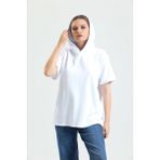 Pulur.co Beyaz Kısa Kollu Kapüşonlu Oversize Sweatshirt