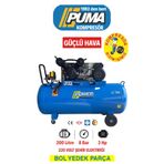 Puma 200 Lt Döküm Kafalı Yağlı Pistonlu Kompresör 220 Volt Monofaze Tekerli 3 Hp, 2 Piston, 8 Bar