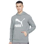 Puma Classics Men's Logo Hoodie Unisex Yetişkin Kapüşonlu Sweatshirt, Medium Gray Heather, L