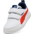 Puma Courtflex V3 V Ps-White-Fierce Red-Blue Kız Çocuk Ayakkabı Düz Tabanlı Hafif Yapı - Beyaz