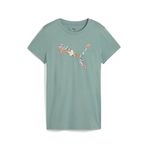 PUMA GRAPHICS Floral Cat Logo Tee Kadın Tişört, Green Moon, XS