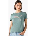 Puma Graphics Floral Cat Logo Yeşil Kadın Tişört 68508130 - XS