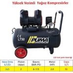 Puma Hızlı Yüksek Verimli Yağsız Pistonlu Kompresör - 50 Lt - 2 Hp - 8 Bar - Hava Üretimi: 245 Lt/dk. - 220 Volt