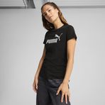 Puma Metallic No 1 Logo Kadın Siyah Yuvarlak Yaka Tişört
