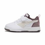 PUMA Rebound V6 Low MID 90s çocuk spor ayakkabısı, White Vapor Gray Plum Jam Raisin Purple, 28 EU