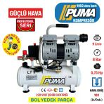 Puma Sessiz Ve Yağsız 9 Litre. 0,75 Hp. 220 Volt. 8 Bar. Pistonlu Kompresör